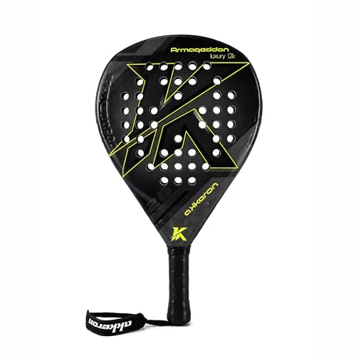 Akkeron Armageddon 26 Luxury 12k, Pala de Pádel Profesional, Carbono 12K Impact, Negro con Detalles Amarillos