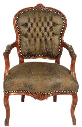 Casa Padrino Barock Salon Stuhl Braun Lederoptik/Braun - Möbel Antik Stil