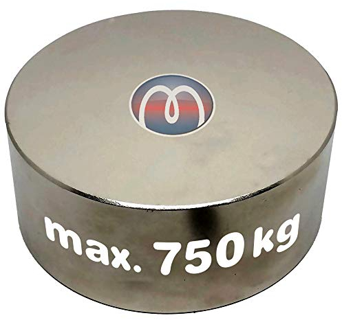 Scheibenmagnet Rundmagnet Ø120 x 50mm – Neodym N45 (NdFeB) Nickel - hält 750kg - Magnet-Scheibe - starke Permanentmagnete (Supermagnete) mit extremer Haftkraft für Industrie und Zuhause