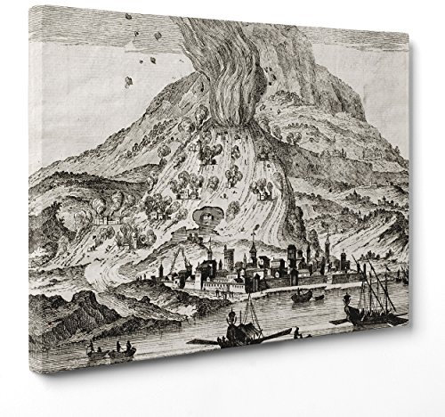 Bild auf Leinwand Canvas – Gerahmt – fertig zum Aufhängen – Antike Collection 1800 – Eruption Vulkan Etna – CATANIA Dimensione: 30x40cm A - Senza Cornice