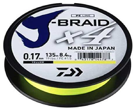 Daiwa Fishing Braid J Braid X4-0,17mm - 8,4Kg - Yellow Fluo - 135m - 12740017