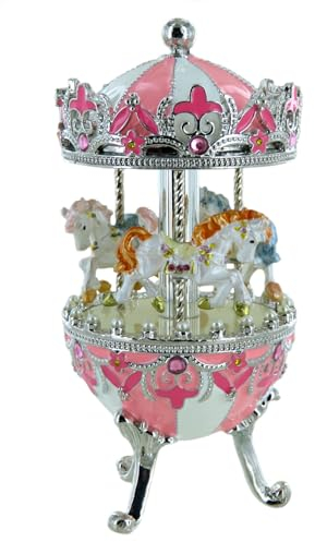 Ei mit Spieluhr aus Metall im Fabergé-Stil mit rotierenden Karussellpferden - Walzer von Brahms