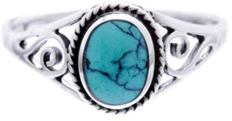 Windalf Bohemia Silberring Damen LUCY h: 0.9 cm Elfen Ring mit Türkis Glücks- & Freundschaftsring Vintage Hochwertiges Silber (Silber, 54 (17.2))