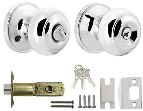 Probrico Entry Door Knob with Key Stainless Steel Exterior Door Handle Tulip Security Front Door Lock Set Polished Chrome