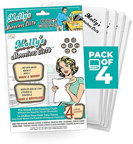 Home Spirit Molly's Marvelous Cloth, Streak-Free, Lint-Free Microfiber Cleaning Cloth, Polishing Cloth for Glass, Stainless Steel, Use for Kitchen, Bath, Cars, Detailing, Reusable (White, 4pk)