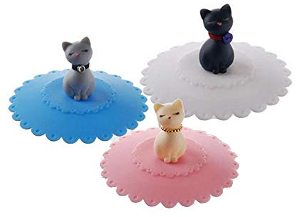 WaroomJILIMI - Juego de 3 Tapas para Taza de Gato Reutilizables y Creativas con Cierre hermético Antipolvo para Tazas de Cristal, Tazas de café, Tapas de Taza, Tapas de conserva