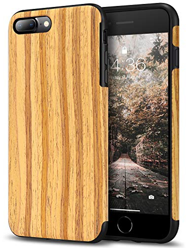 Tasikar Compatible with iPhone 7 Plus Case/iPhone 8 Plus Case Easy Grip with Wood Grain Design Slim Hybrid Case (Teak)