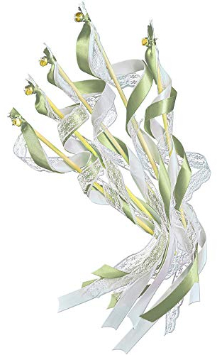 EinsSein 20x Wedding Wands Romantic grün | perfekt für Spalier Hochzeit Stäbe | Standesamt Überraschung | Auszug Kirche und Standesamt | Glücksstäbe mit Glöckchen | mit Seifenblasen kombinieren