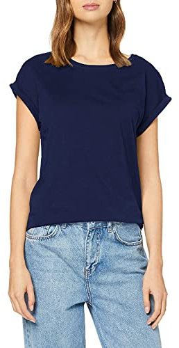 Urban Classics Women's Ladies Extended Shoulder Tee Basic Capsleeves, Shortsleeve T-Shirt Top with Crew Neck, darkblue, XL
