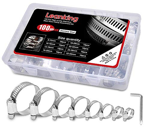 Ealirie Schlauchschellen Set, 8 Größe Schlauchschellen Edelstahl Set 8-44mm Schlauchklemmen Hose Clamp Einstellbare für Home Gas Rohr, Wasser Rohr, Tank, Automobil (100 Stücke)