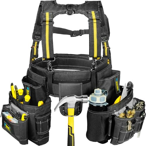 Bravex Tool Belt Suspenders - Tool Vest Pro Ultra 20 Bags Y-Style Tool Belts 5 Combo Apron Tool Pouch for Framers Carpenter Electrician 1200D Ballistic Nylon