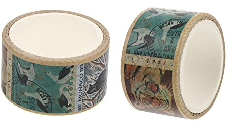 2 Rollen Briefmarken-Washi-Tapes, antikes japanisches Washi-Tape, Vintage-Stempel, Aufkleber, dekoratives Masking DIY Klebeband für Scrapbooking, Journaling Planer
