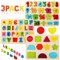 Voamuw Holzpuzzles für Kleinkinder, hölzerne Buchstaben-Zahlen-Form Puzzle für 3 4 5 Jahre alte Kinder, Montessori Spielzeug Lerngeschenk für Jungen Mädchen (3er-Set)