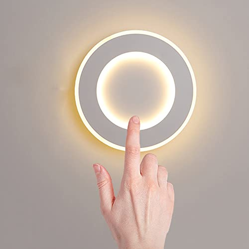 Modern Wandleuchte Innen Dimmbare Runde LED Wandlampe Mit Touch Schalten Nachtlicht Schlafzimmer Nachttischlampe Wandbeleuchtung Acryl 15W 3000K-6000K Fur Wohnzimmer Flur Treppe Hotel,Weiß