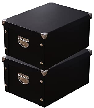 GUOZI Collapsible Storage Box, Decorative Memory Box with Lid & Metal Reinforced Corners, Organizer Gift Box for Keepsake Toy Photos Office Nursery Wardrobe Bookshelf (2Pcs-Black, 35*25*17.5cm)