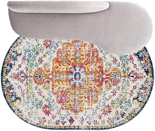 SRTJURFG Oval Teppiche Weich Groß rutschfest Waschbar Teppich Traditionelles Blumenmuster Kinderteppiche Flauschige Groß Schutzmatten 70 X 100 cm