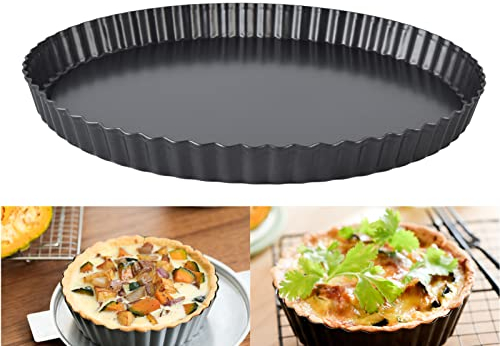 Plato redondo para quiche, molde para hornear estriado de acero al carbono con fondo suelto extraíble, lata grande antiadherente para hornear pasteles, pizzas, pasteles de queso, tartas(32cm)