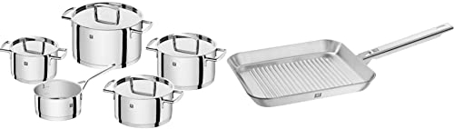 Zwilling 5-Piece Pot-Set, with 4 Lids, Suitable for Induction, Stainless Steel, Passion & ZWILLING 40996-024-0 Plus, Square Grill Pan, Cast Iron