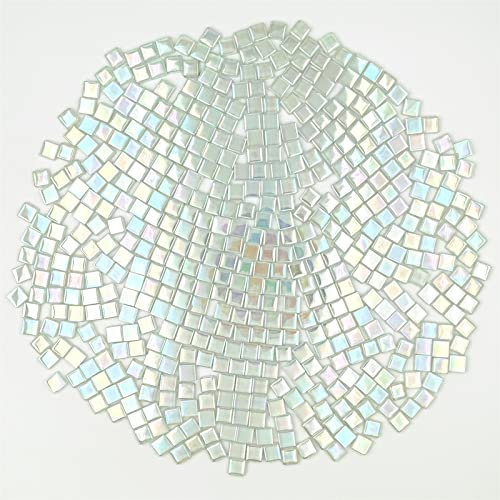 0,5 kg quadratische Kristall-Mosaikfliesen, schillernde Mosaik-Glasfliesen zum Basteln, Mosaikstücke DIY Hobbys Kinder handgefertigte Schmuck Kunst Dekoration Geschenke, 525 Stück (milchig)