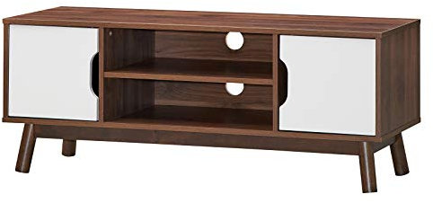 COSTWAY Meuble TV, pour TV Jusqu’à 43 Pouces, Support de Télévision, avec Compartiments, Étagères, Trous des câbles, pour Salon, Chambre, Salle de Jeu, Style Industriel, Blanc