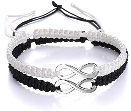 YOFASEN Couple Bracelet Infinity Braided Handcrafted Wristband，Men Women Adjustable Woven Bracelet, Girl Birthday Anniversaries Friendship Gift，Black And White
