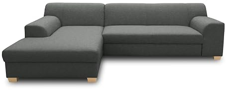 DOMO. collection Ecksofa Tinos, kleines Schlafsofa in L-Form, Eckcouch mit Schlaffunktion, Sofa, Couch, Polsterecke, 273 x 157 x 74 cm (BxTxH), dunkelgrau