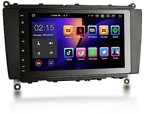 Erisin 8-Kern 4GB+64GB 8 Zoll Android 13 Autoradio Bluetooth mit GPS Navigationsgeräte für Mercedes W209 C209 A209 CLK-Klasse Kabelloses CarPlay Android Auto WiFi DSP RDS DAB+ OBD2 USB FM Canbus TPMS