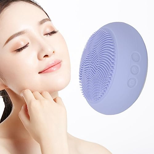 2 In 1 Electric Facial Cleansing Brush, Heating Mask Absorption Waterproof Face Cleanser Vibrating Brush, Silicone for Blackhead Acne Pore Cradle Cap Skin Care (Purple)