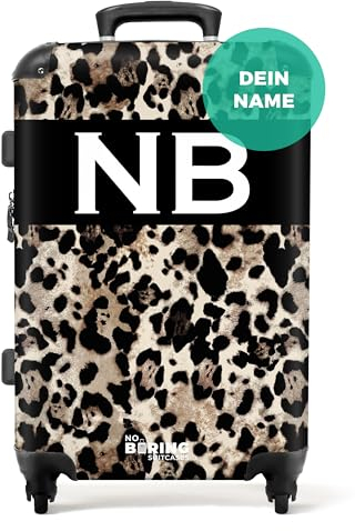 NoBoringSuitcases.com® Koffer personalisiert, 67x43x25cm - Koffer Groß, Koffer Hartschale Groß - Reisekoffer Mittelgroß - Leopardenmuster mit Schwarz - Leicht - Koffer mit Namen Initialen