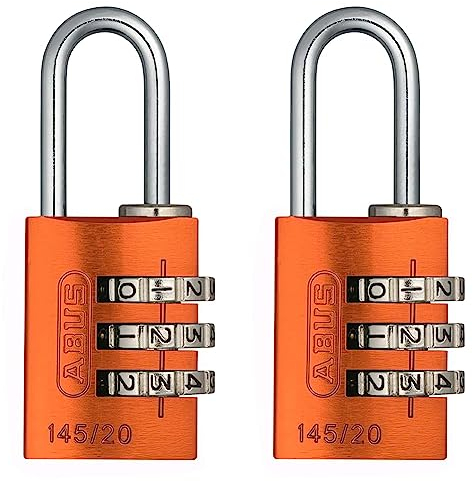 ABUS Zahlenschloss 145/20 Orange - Kofferschloss, Spindschloss u. v. m. - Aluminium-Vorhängeschloss - individuell einstellbarer Zahlencode - ABUS-Sicherheitslevel 3 (Packung mit 2)