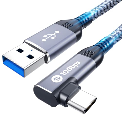 Fannoday Câble USB C Coudé 90 Degrés, Type C Nylon Tressé USBC Rapide Câble Chargeur Compatible avec iPhone 16/15 Série, Compatible avec Galaxy S24/S23 Android Auto-0.5M Gris