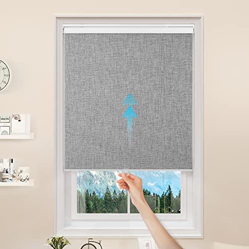 GENIMO 100% Blackout Roller Window Shades, Window Blinds Cordless with Thermal Insulated, UV Protection Fabric, Mini French Door Blinds for Home, Office, Bedroom, Easy to Install, Grey, 37 W X 75 H