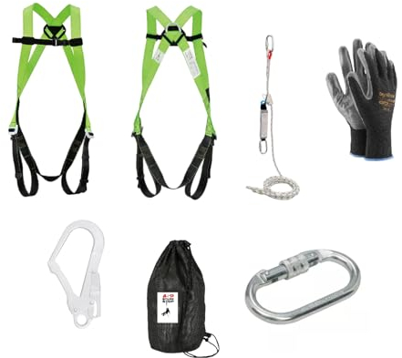 Generisch Absturzsicherung Fallschutz SET 10m Seil inkl Seilbremse und Falldämpfer, Sicherheitsgurt 1P + 2 Karabiner