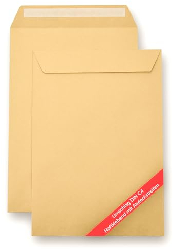 Vivopack Versandtaschen C4 selbstklebend, 229× 324mm 50 Stück Briefumschläge A4 ohne Fenster, Umschläge A4 braun, DIN A4 Umschläge haftklebend mit Schutzfolie, Briefumschläge DIN A4, Kuvert A4