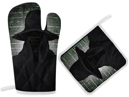 Ofenhandschuhe, Topflappen für Küche, schwarzer Hut, dunkle Seite, hitzebeständig, Ofenhandschuh zum Kochen, heiße Pads, Ofenhandschuh-Set mit hängenden Ofenhandschuhen für Damen und Herren, Grillen,