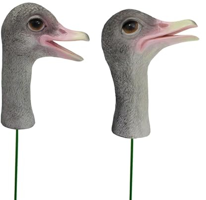 Colcolo 2X Strauß-Harzstatue, Vogel, Gartenstecker, Ornament, Figur, Skulptur für Zuhause, Terrasse, Blumenbeet, Blumentopf, Eingangsbereich