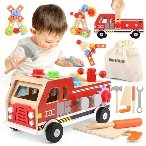 DINORUN Kids Tool Kit Wooden Toys Montessori Toys for 2 3 4 5 Year Olds Boys Girls Kids Tools Role Play Toys Toddler Toys (31Pcs)