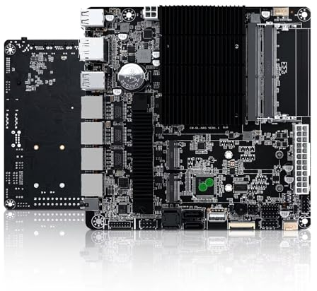 AIOPCWA NAS Motherboard, 6 Bay, Celeron J4125 4 Cores 4 Threads TDP10W, Mini Itx, 4× I226V 2.5GbE-UDE LAN, 1 × SFF-8643, DP + HD(4K@30Hz) Dual Display, Barebone NO RAM NO SSD