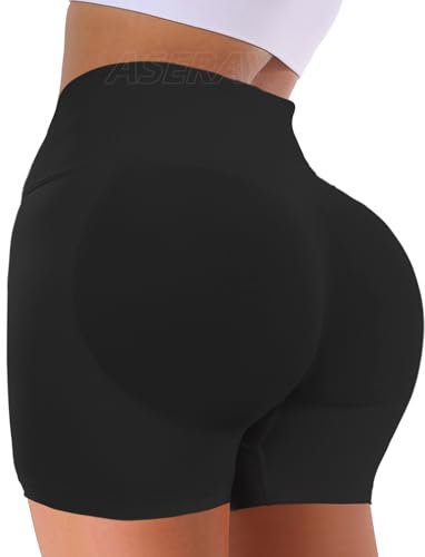 ASERAY Impact Nahtlose Fitness-Shorts für Damen, Scrunch Butt Lifting, Biker, Yoga-Shorts für Damen, Bauchkontrolle, 11,4 cm, Impact Midnight Black, Klein