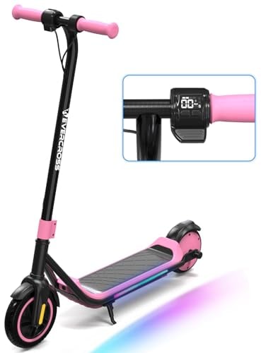 EVERCROSS E6 Elektroroller für Kinder, 7 Leichter E-Scooter für 6-12 Jahre, Elektroscooter mit Einer Reichweite von bis zu 15 km und 7-farbigen Lichtern, 3 Geschwindigkeitsmodi (8, 12, 16 km/h)