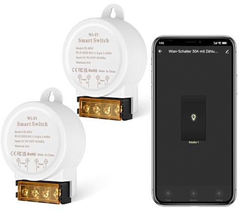 CNBINGO 30Amp Smart Lichtschalter Modul mit Hochleistung, WLAN Schalter mit Strommessfunktion und Timing-Funktion, Smart Switch Kompatibel mit Alexa Echo, Google Home, Smart Life/Tuya 2 Stück