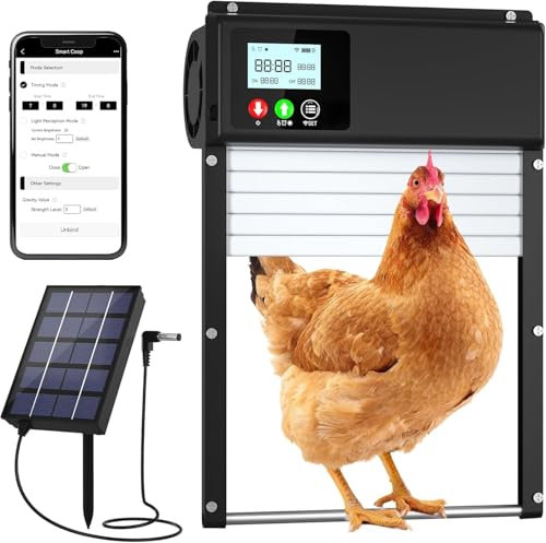 Porte de poulailler Automatique de télécommande de WiFi, 2024 Mise à Niveau Solaire ouvre - Porte Automatique de poulailler avec Affichage à Cristaux liquides, minuterie et capteur de lumière