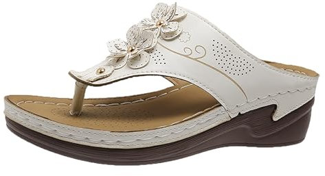 Orthopädische Keilsandalen für Damen Atmungsaktiv Hausschuhe mit dicker Sohle Damen Pantoletten Strandschuhe Sandalen Schuhe Blumen Frauen-Freizeitschuhe Bohemian Flache Schuhe