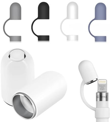 IOURVYA [2 Stück] Kappe für Apple Pencil 1. Generation, Magnetische Ersatzkappen für Apple Pencil Kommt mit Anti-Verlust Silikon Kappenträger, Magnetische Kappen für Apple Pencil Cap, Weiß