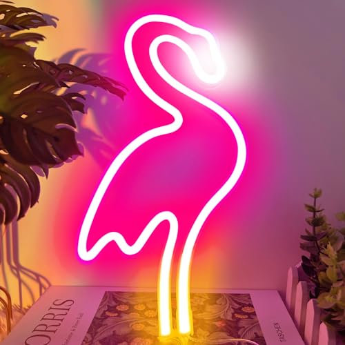 YIVIYAR Flamingo Lichter Flamingo Neon Zeichen Neon LED Zeichen Flamingo Neon Licht Zeichen Neon Licht 3*AA Batterie/USB Powered Flamingo Neon Lichter für Beroom Wand Neon LED Licht für Mädchen Home