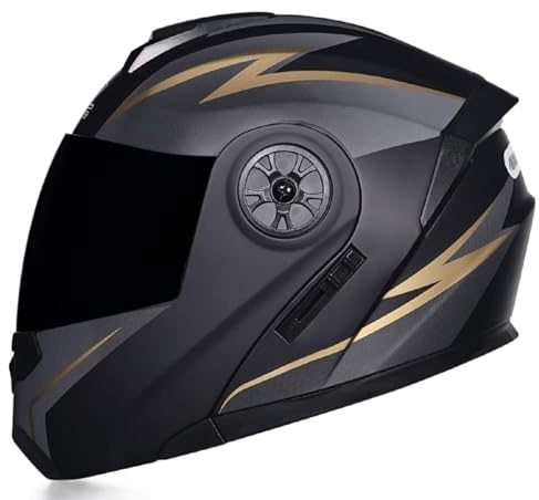 WABMJGW Motorradhelm Schwarzer Integralhelm, DOT/ECE-geprüft, Klapphelme für Männer und Damen mit Visier und Belüftung, für Fahrradroller,Gold A-S(55~56cm)