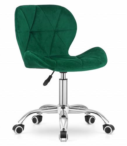 Home Collective Zeitloser Grün-Drehstuhl mit pneumatischer Höhenverstellung für Kinderzimmer Home Office und Studio Samtsitz mit Chromfuß höhenverstellbar und Gummirädern 73.5-84.5 cm hoch