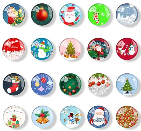 JWTRSVTY 20 piezas de imanes decorativos de Navidad, imanes de nevera de vidrio 3D de 30 mm, imanes de Navidad para la nevera, imanes redondos de Navidad, juego de imanes de Navidad para neveras y