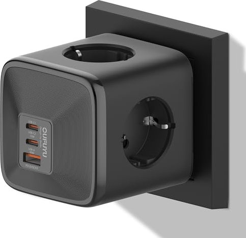 OUFUYU Multiprise Cube Chargeur USB Secteur 30W, Prise Multiple Murale avec 4 Prises 4000W Chargeur Rapide 2 USB C 1 USB A, 7 en 1 Bloc Multiprise pour Bureau Maison Voyage, Noir