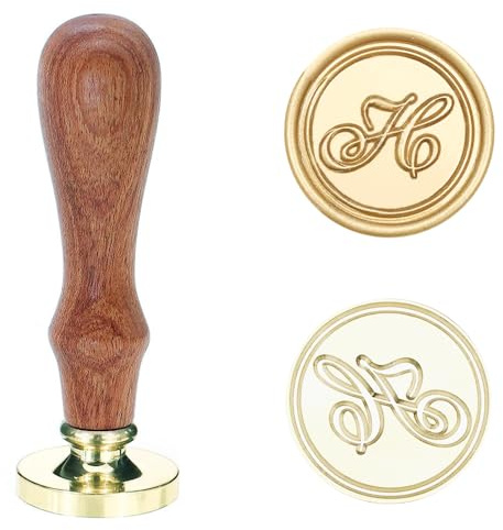 Poemluve Siegelstempel Initialen H 25mm Wachssiegel Stempel für Einladungen zur Hochzeit mit Holzgriff Vintage Wachs Siegel Stempel Buchstaben für Umschlag Briefe Geschenkpapier Umschlag (Buchstabe H)